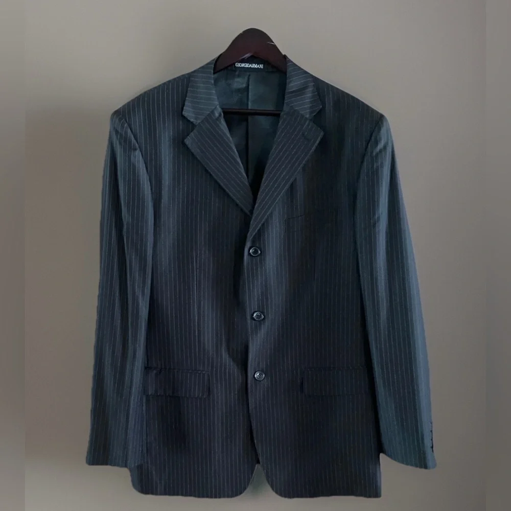Giorgio Armani Main line Vintage C.2000 Navy Blue 3 Btn Wool Blazer Jacket 46R